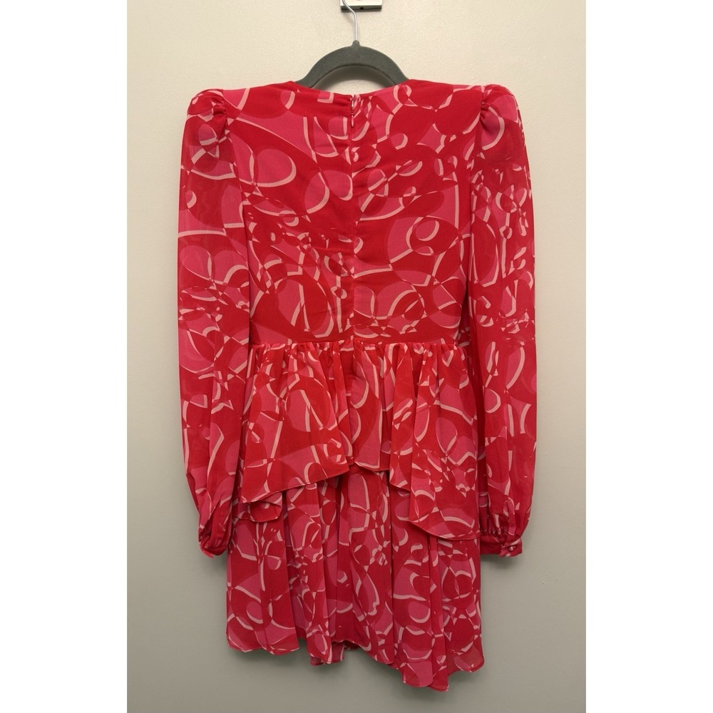 ONE33 Social Georgette Mini Dress Size 2 Pink Red Lace Up Front Ruffled NWT - Picture 5 of 16